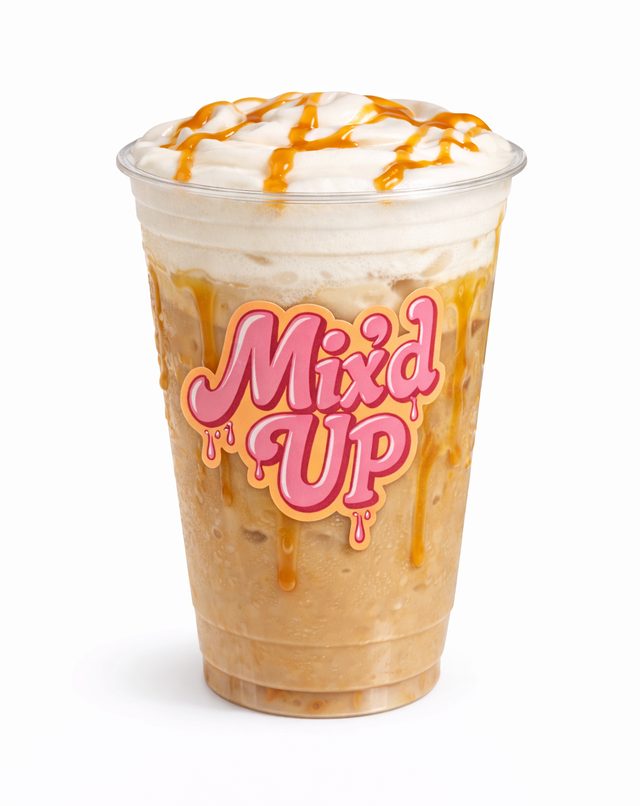 A Mix'd Up cold brew topped with cream and caramel