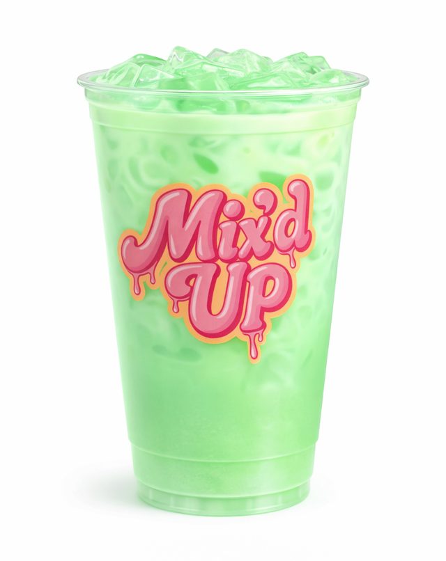 A green Mix'd Up energy sip over ice